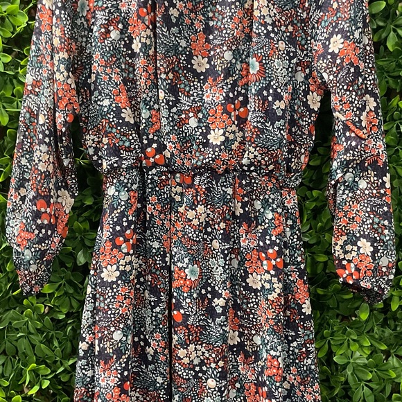 Ryan Michell Floral and Blue Graphic Dress with 3/4 Sleeves Size M - Picture 3 of 5